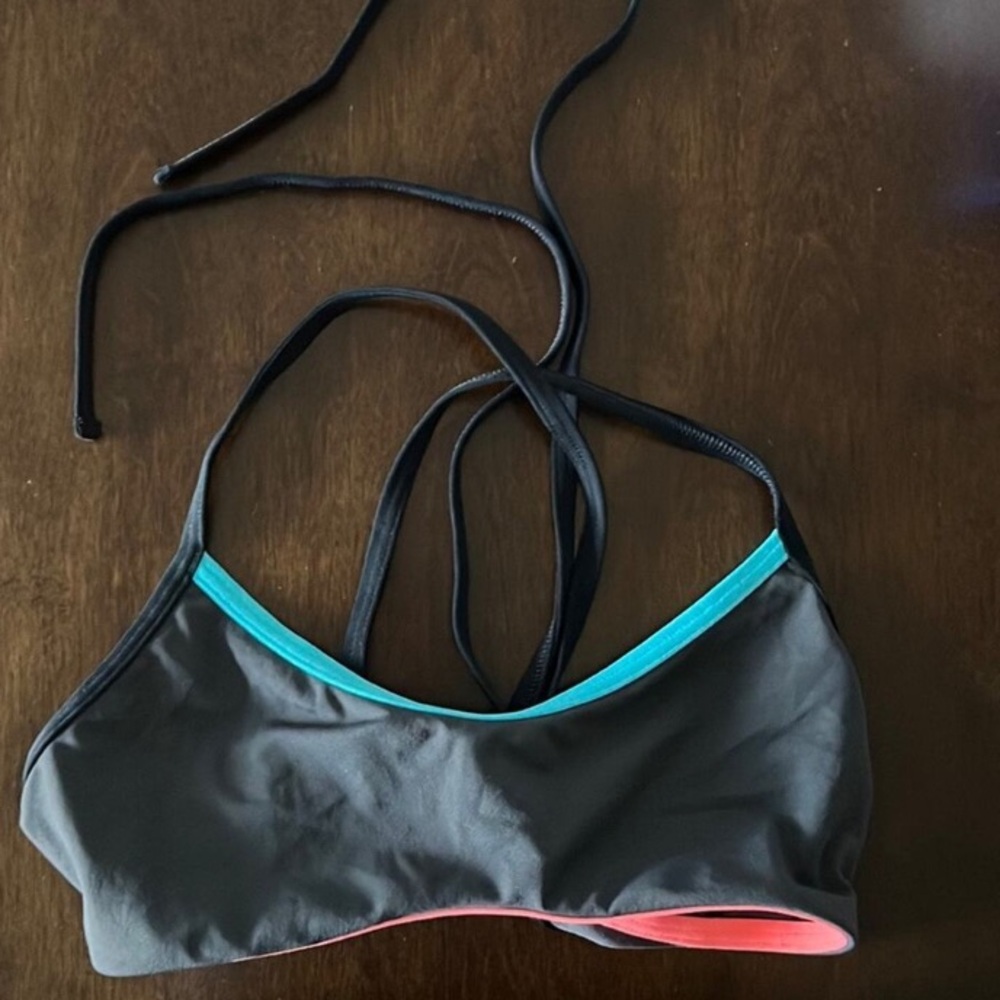 Jolyn Colorblock Stripe Tie Bikini Top USA Italian Imported Fabric Large